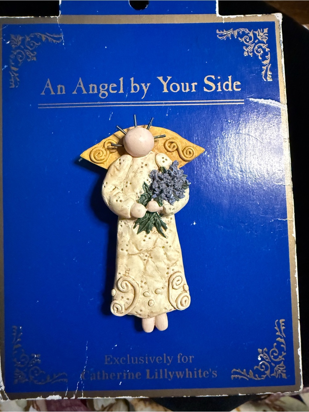 An Angel By Your Side Decorative Angel Pin - Blue, Cream, Yellow